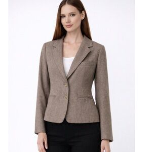 GLEN AIRE Tan Vintage Wool Blend Pleated Back Blazer Suit Jacket M
